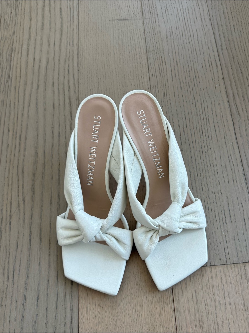 Stuart Weitzman Ivory Knot Front Square-Toe Mules